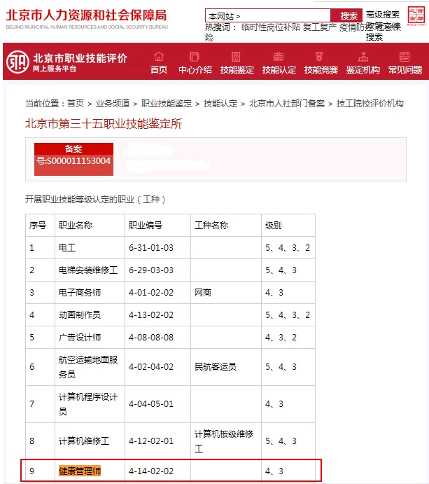 北京市人社部2021年颁发的健康管理师证书有那些认定机构1