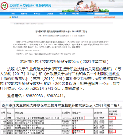 苏州市健康管理师成功领取政府补贴2000元！你领取了吗？