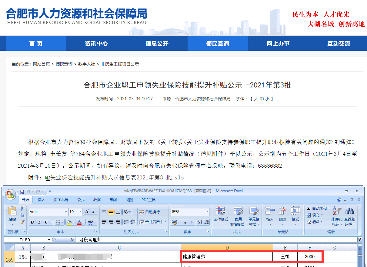 合肥2021年第3批健康管理师成功领取政府补贴2000元!你领取了吗?